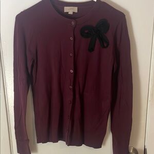 LOFT Women's Deep Burgundy Cardigan with Black Accent